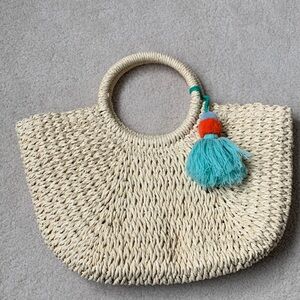 NWOT Woven Cream Handbag with Tassel